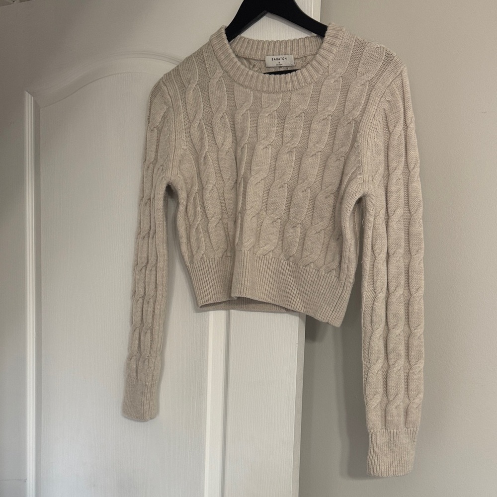 NWOT Babaton Beige Cable Knit Sweater